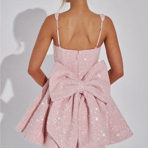 Chic Pink Glitter Mini Dress - Picture 2 of 6